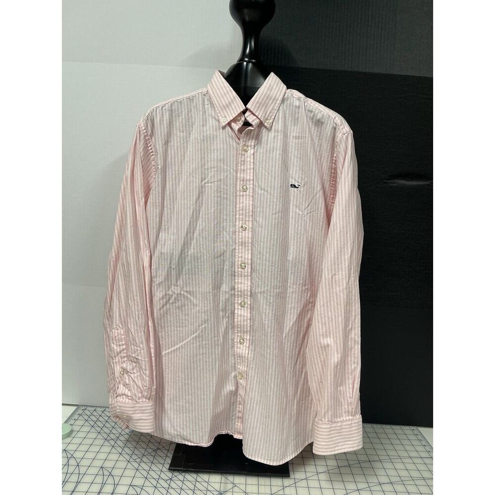 Vineyard Vines Slim Fit Whale Button Down Shirt Men XL Pink White Stripe Oxford